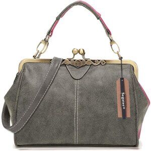Women's Gray PU Leather Small Retro Elegant Vintage Classical Crossbody Tote